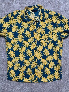 RVCA Yellow Floral Collar Button Up Shirt Short Sleeve Mens Size: LG